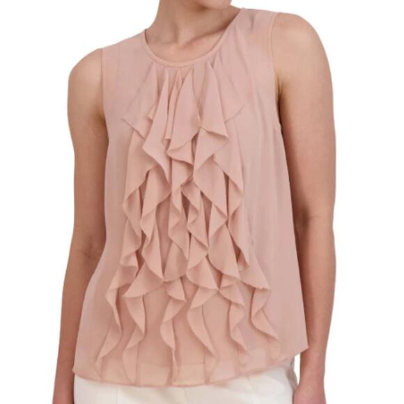 NEW BCBGMAXAZRIA Pink Sleeveless Chiffon Ruffle Blouse Top Size XS - Picture 1 of 8